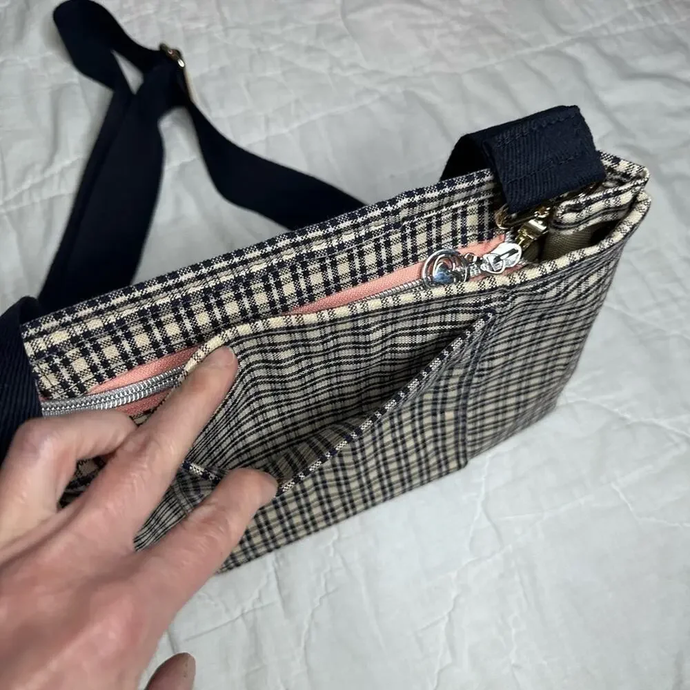 Black and tan purse plaid handmade bag crossbody cotton